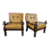 1980s leather and solid wood armchairs