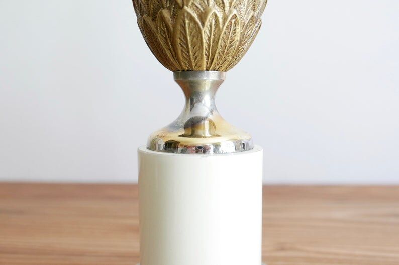 Golden and silver pineapple foot lamp, 70s