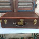 Old suitcase wood canvas leather & brass