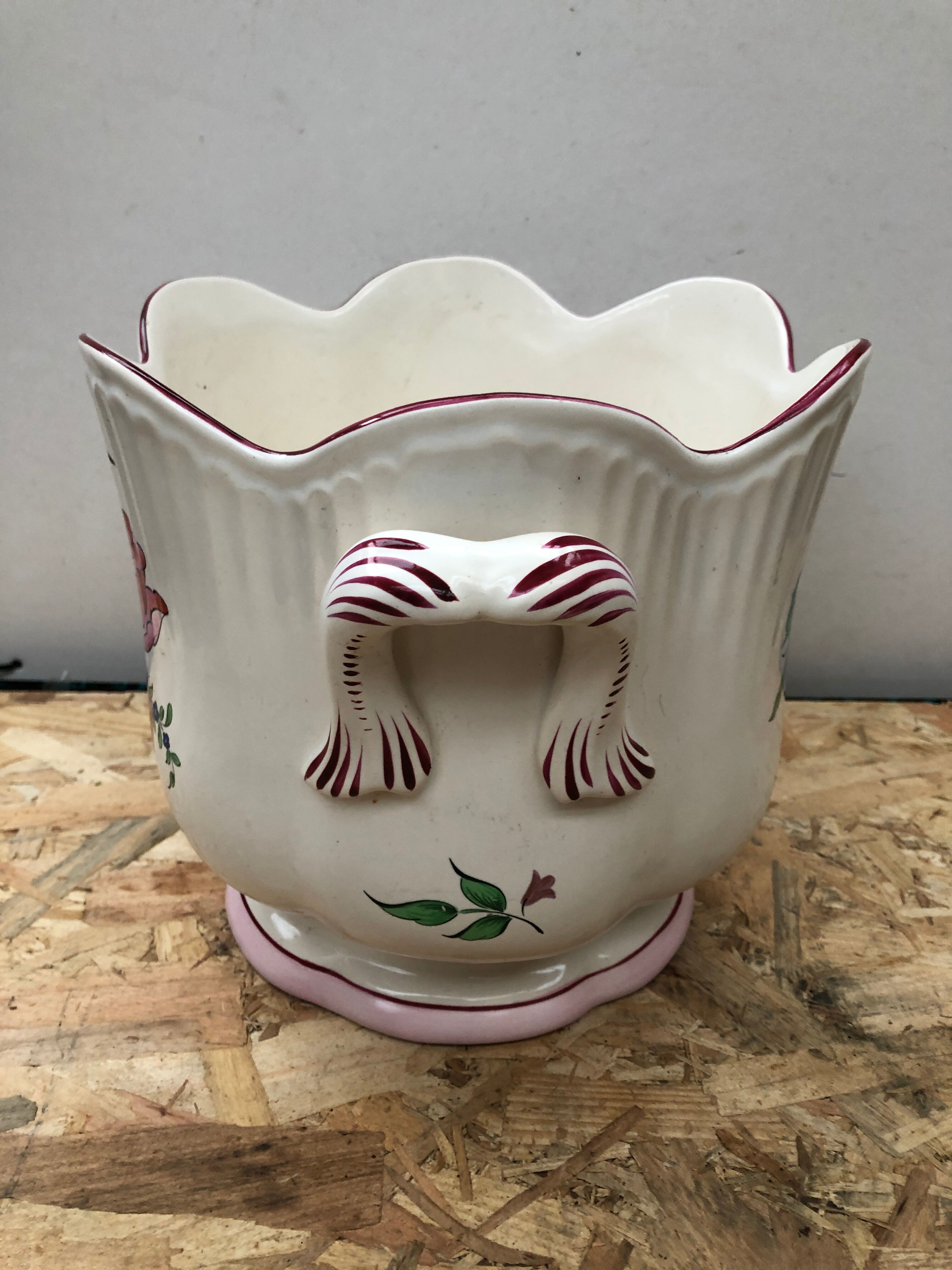 Old Cache Pot K&G LUNEVILLE Ceramic White Decoration Vintage Flowers