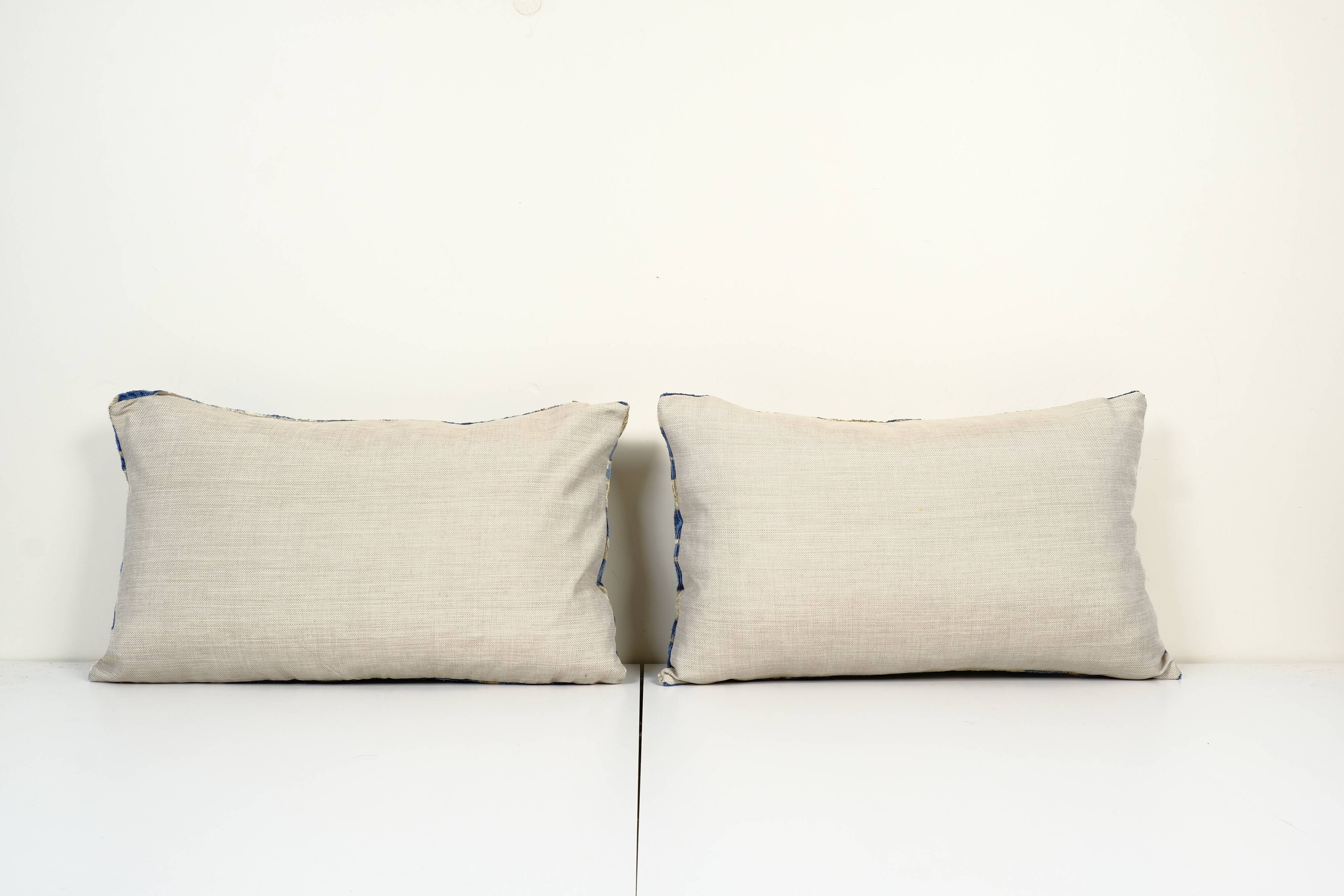 Pale blue uzbek ikat velvet pillowcases