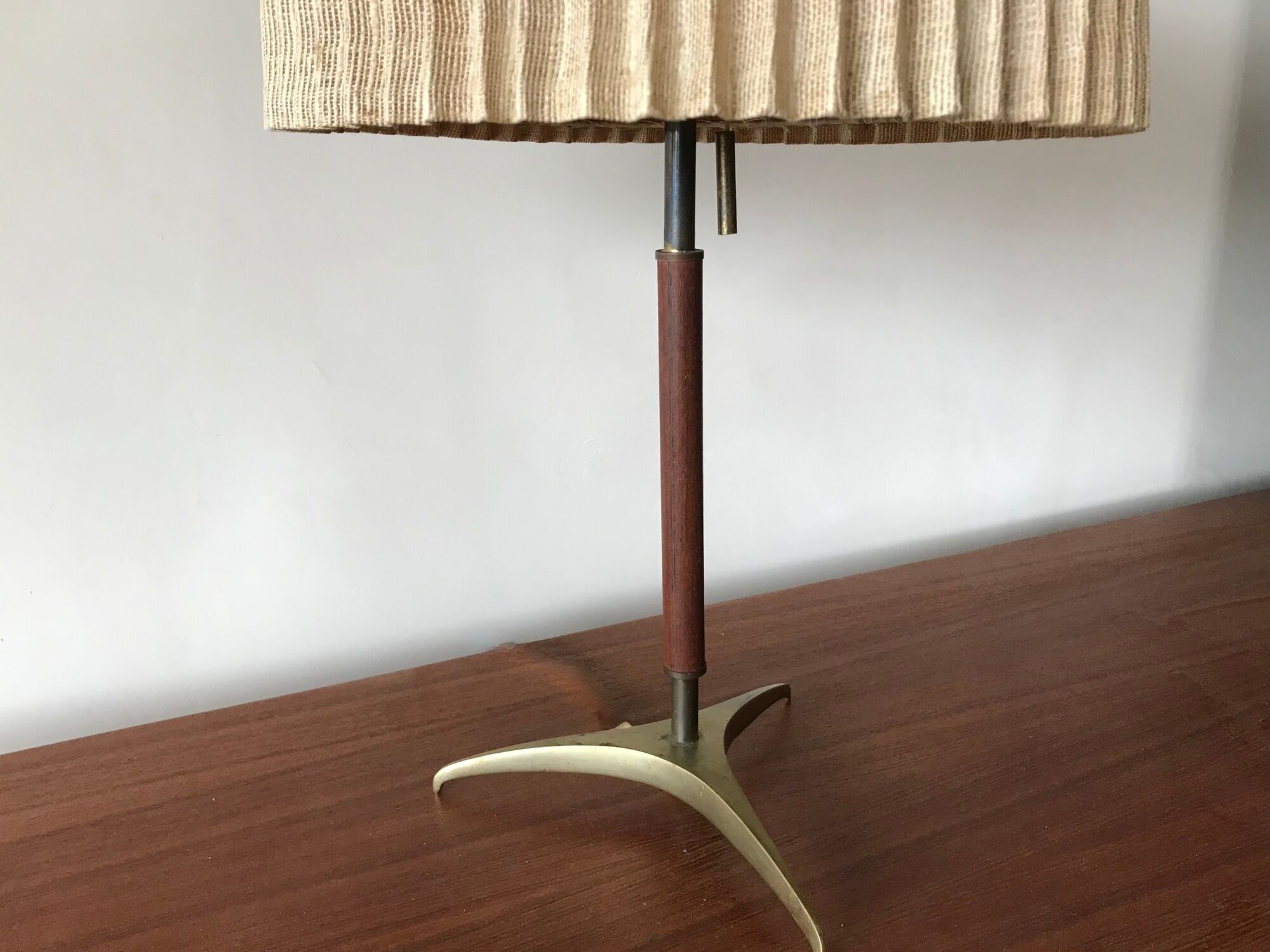 Brass and rosewood lamp by J.T Kalmar, Austria, circa 1950.