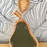 Pear-shaped woven wicker mirror