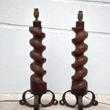 Vintage lamp foot x 2, floor lamp, floor lamp, twisted wood lamp and wrought iron, chalet