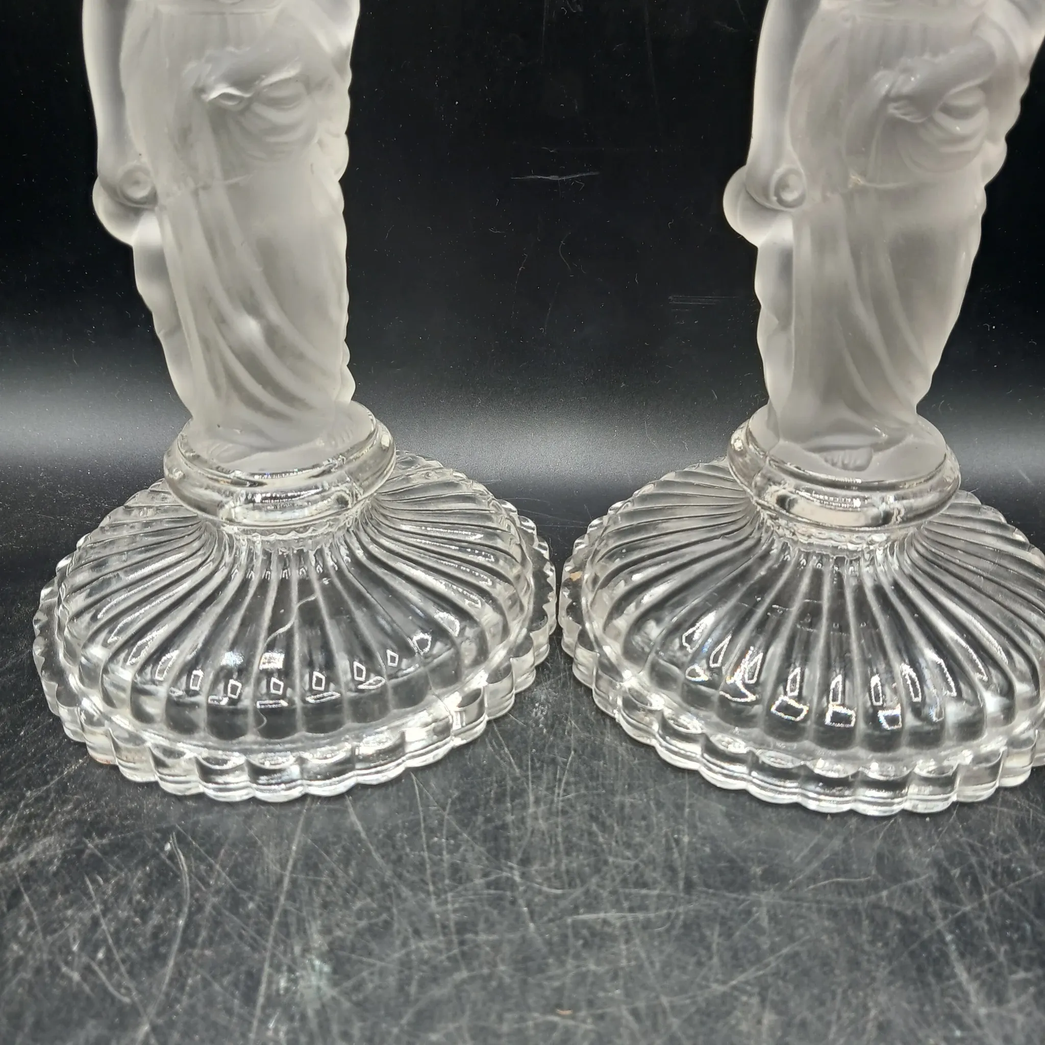 Pair of crystal candlesticks - Portieux - Water carriers - 1900