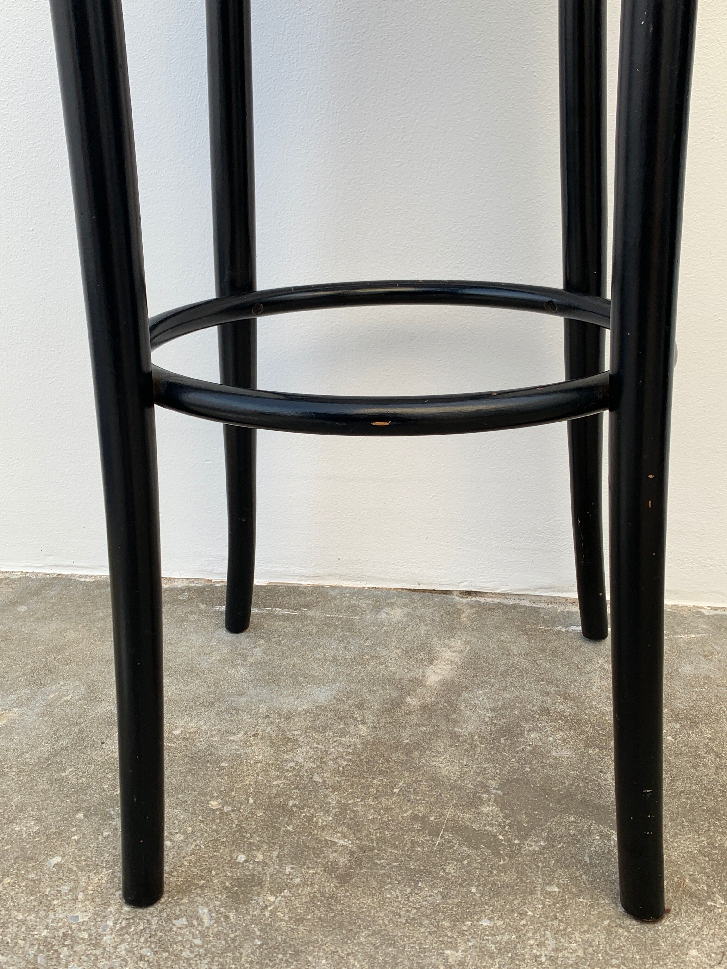 Pair of high canne stools or black curved wooden bar chairs, 1970