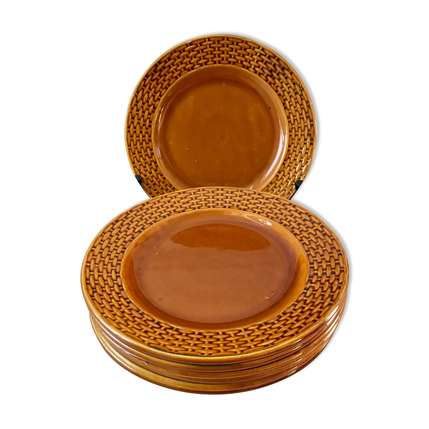 Set of 7 digoin Sarreguemines dessert plates in 50s slurry