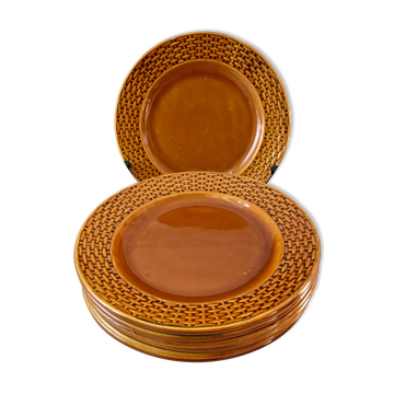 Lot de 7 assiettes à dessert Digoin Sarreguemines en barbotine années 50
