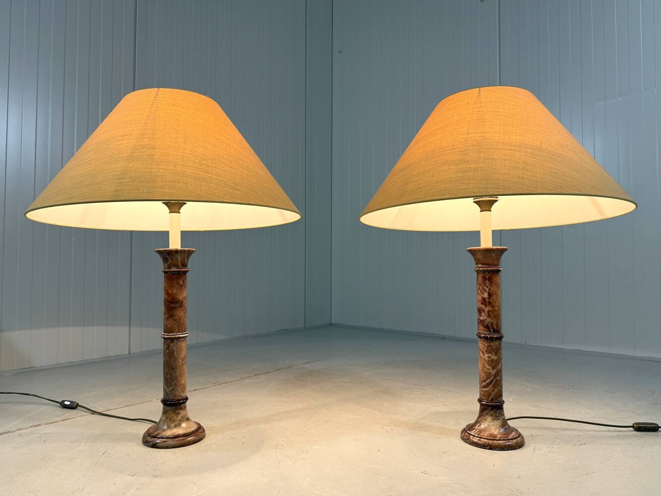 Set of 2 large marble table lamps 1970's