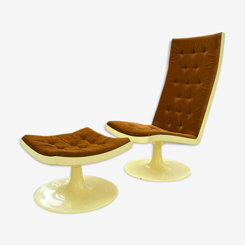 Hungarian space age chair with ottoman, 1970s
