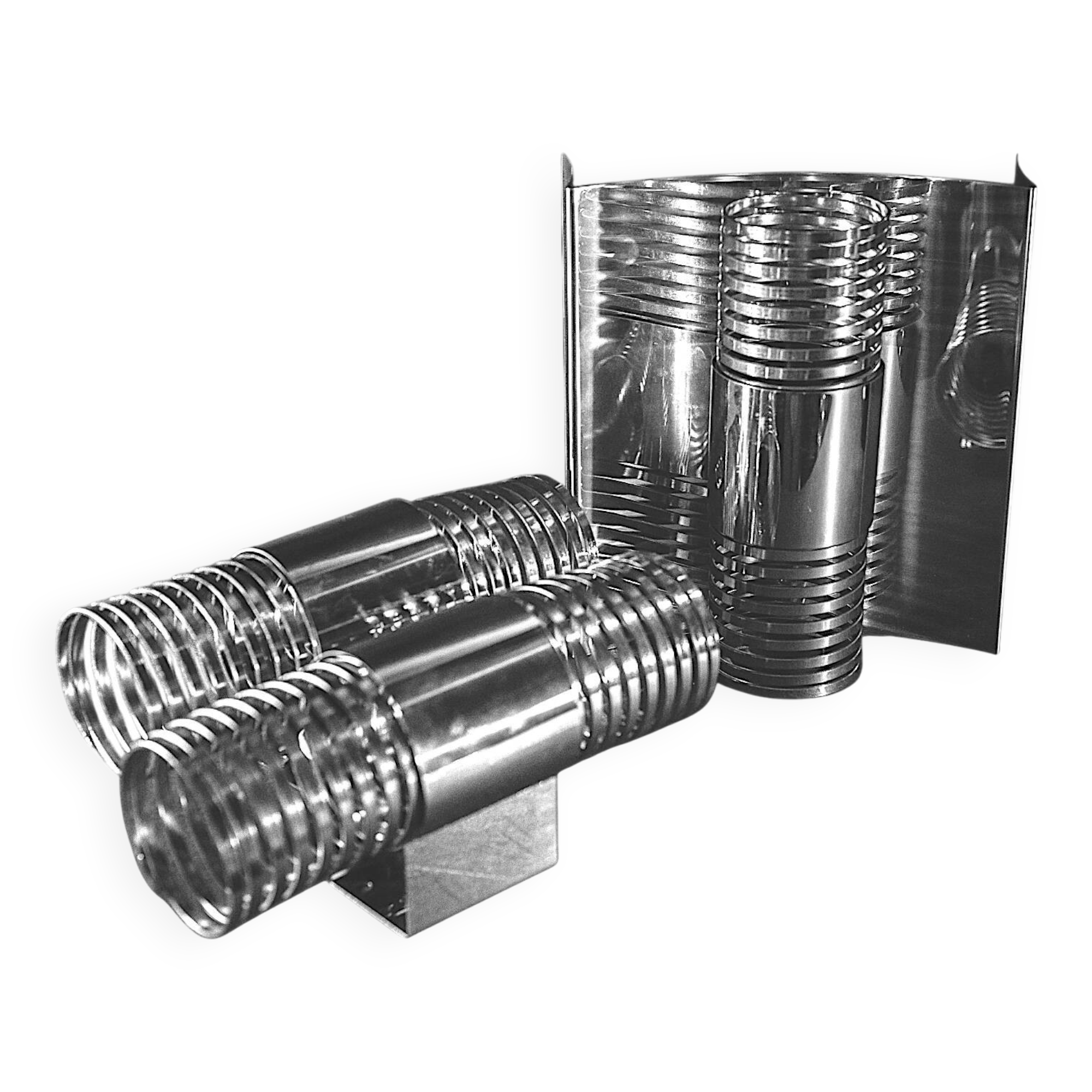 Pair of 'Spiral / Spring' wall lights in chromed steel, Space Age ca 1970