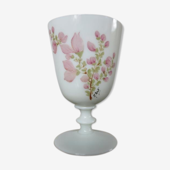 Opaline vase floral pattern, signed, 60s 70s