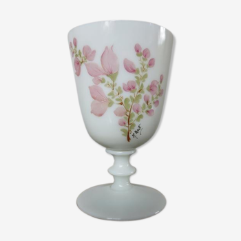 Vase en opaline motif floral signé années 60 70