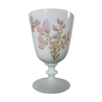Vase en opaline motif floral signé années 60 70