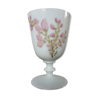 Opaline vase floral pattern, signed, 60s 70s