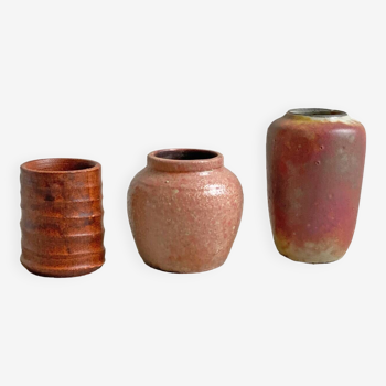 Composition de 3 petits vases en céramique vintage, mini vases Mid Century