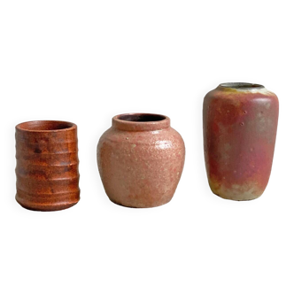 Composition of 3 small vintage ceramic vases, Mid Century mini vases