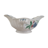 Saucière Salins France in speckled earthenware light blue foral decoration