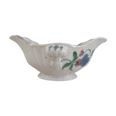Saucière Salins France in speckled earthenware light blue foral decoration