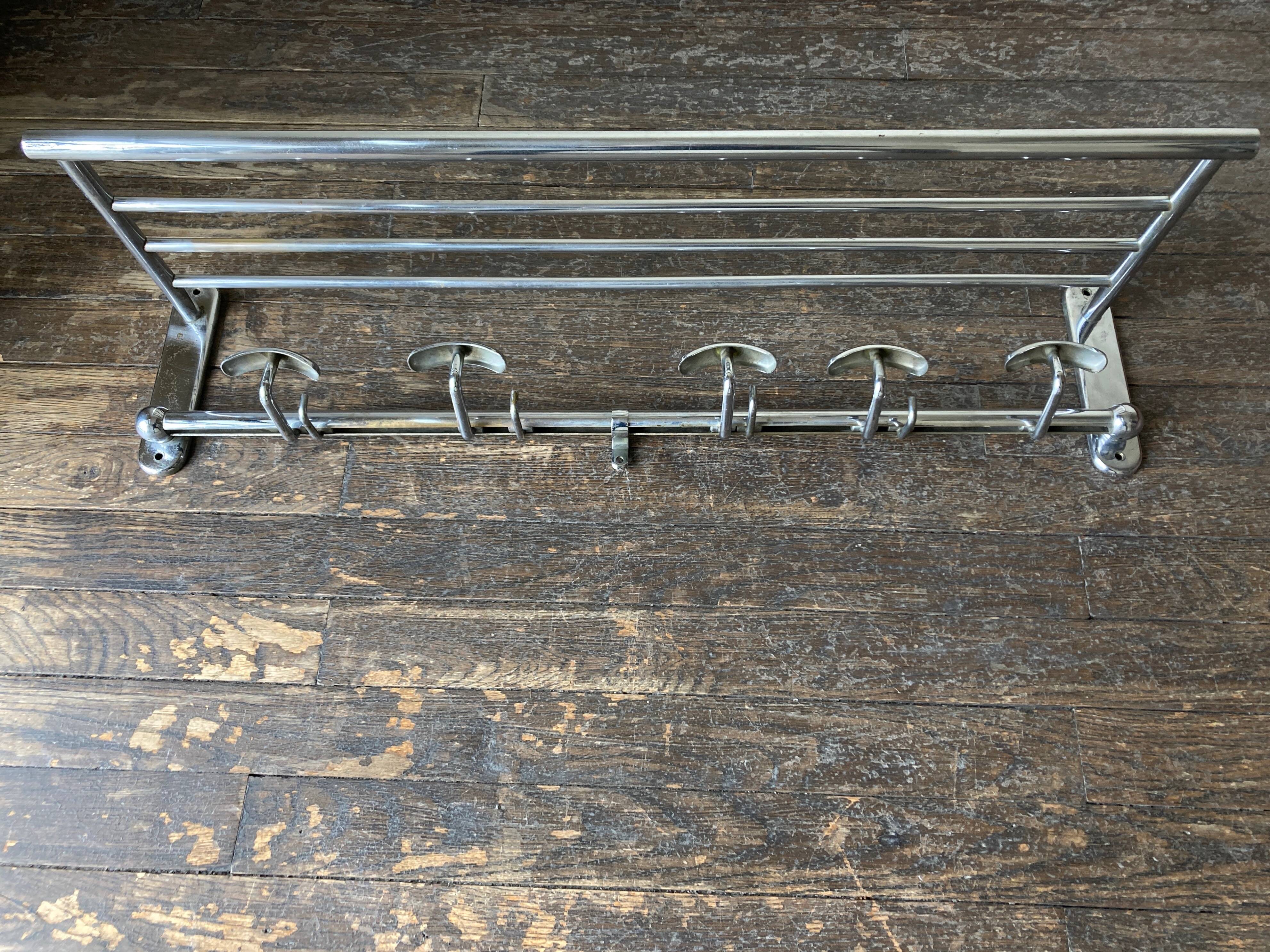 1950s chrome bathroom coat rack with shelf