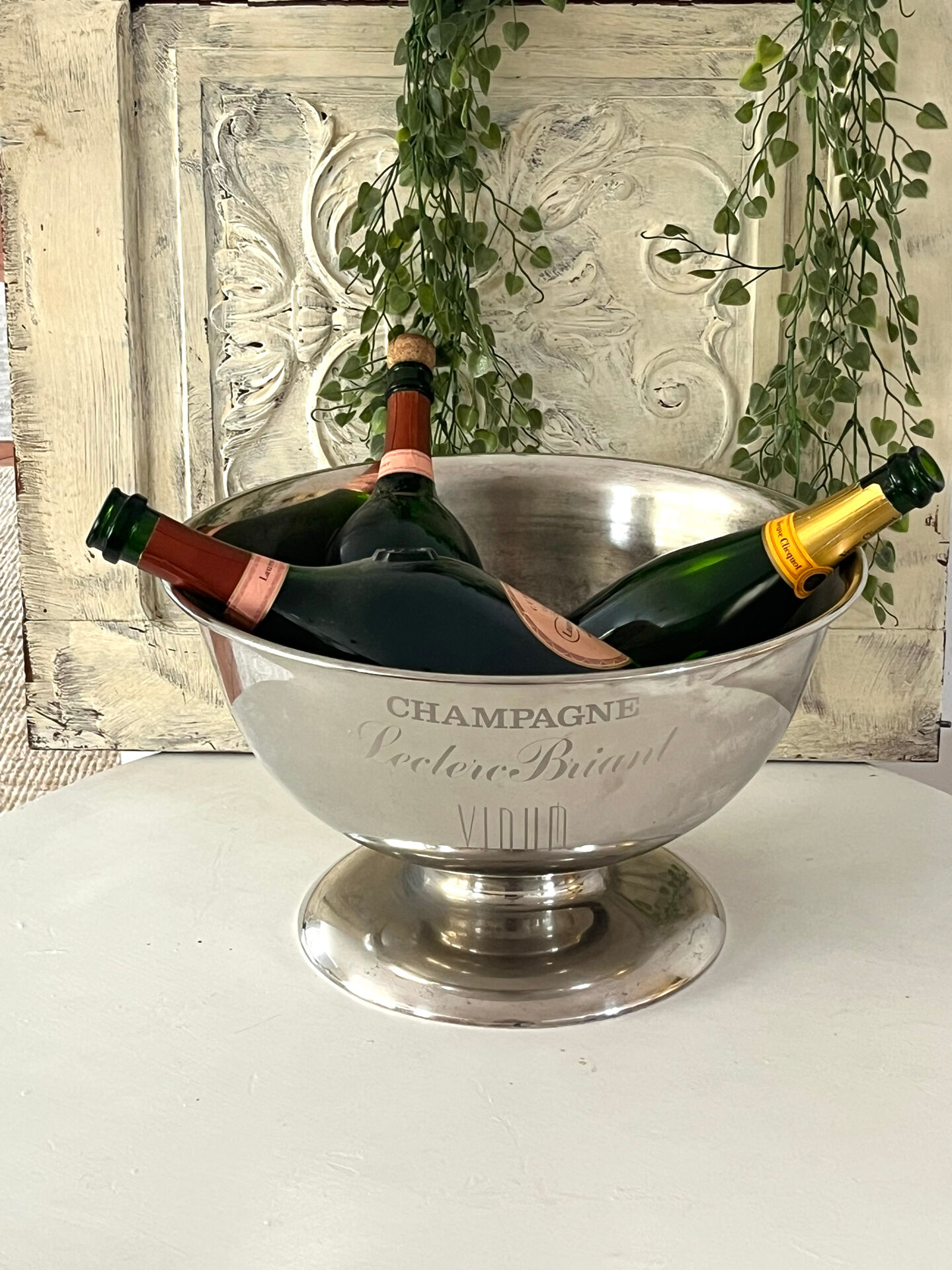 French champagne cooler bowl Leclerc Briant Vinum silver plated