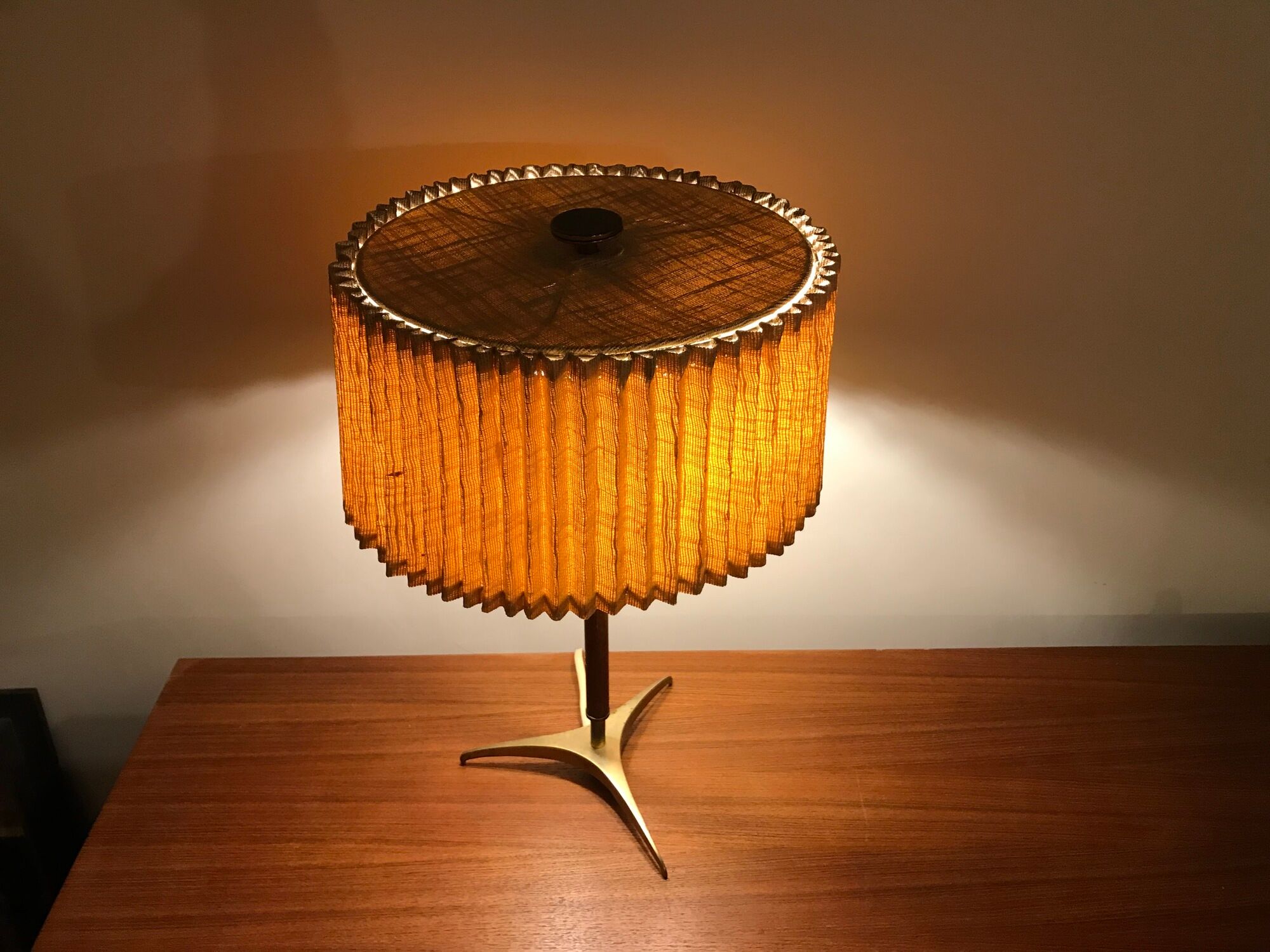 Brass and rosewood lamp by J.T Kalmar, Austria, circa 1950.