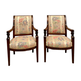 Pair of Mahogany Armchairs Return from Egypt Jacob Period Consulate Late Eighteenth