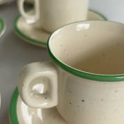 Set of 6 vintage speckled beige and green espresso cups – coffee service