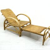 Fauteuil en rotin avec pouf escamotable, 1970