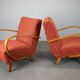 Pair of Halabala deck chairs from the 1950s, curved wooden chairs, Czech Republic.