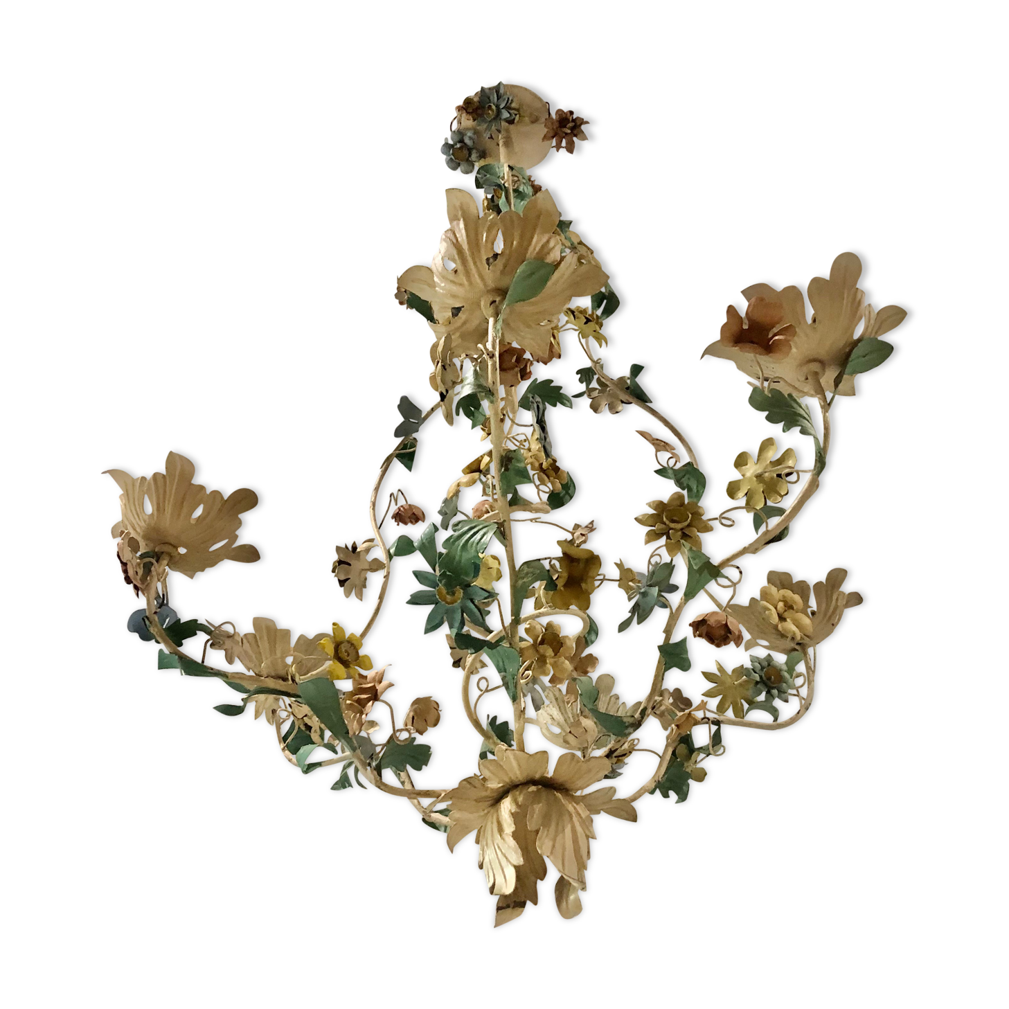 Lustre florale en métal peint