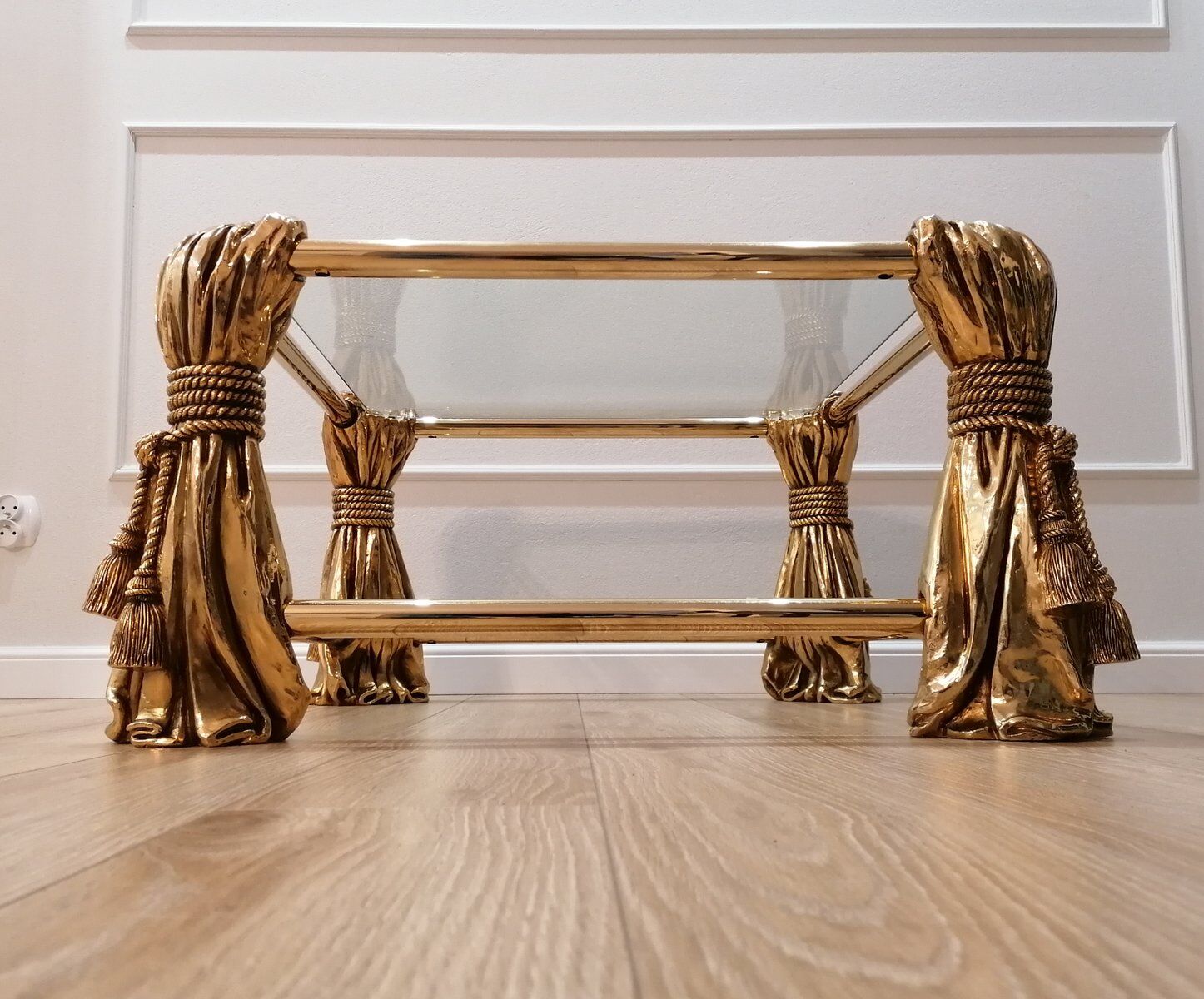 Table basse en or de style Hollywood Regency, années 1970