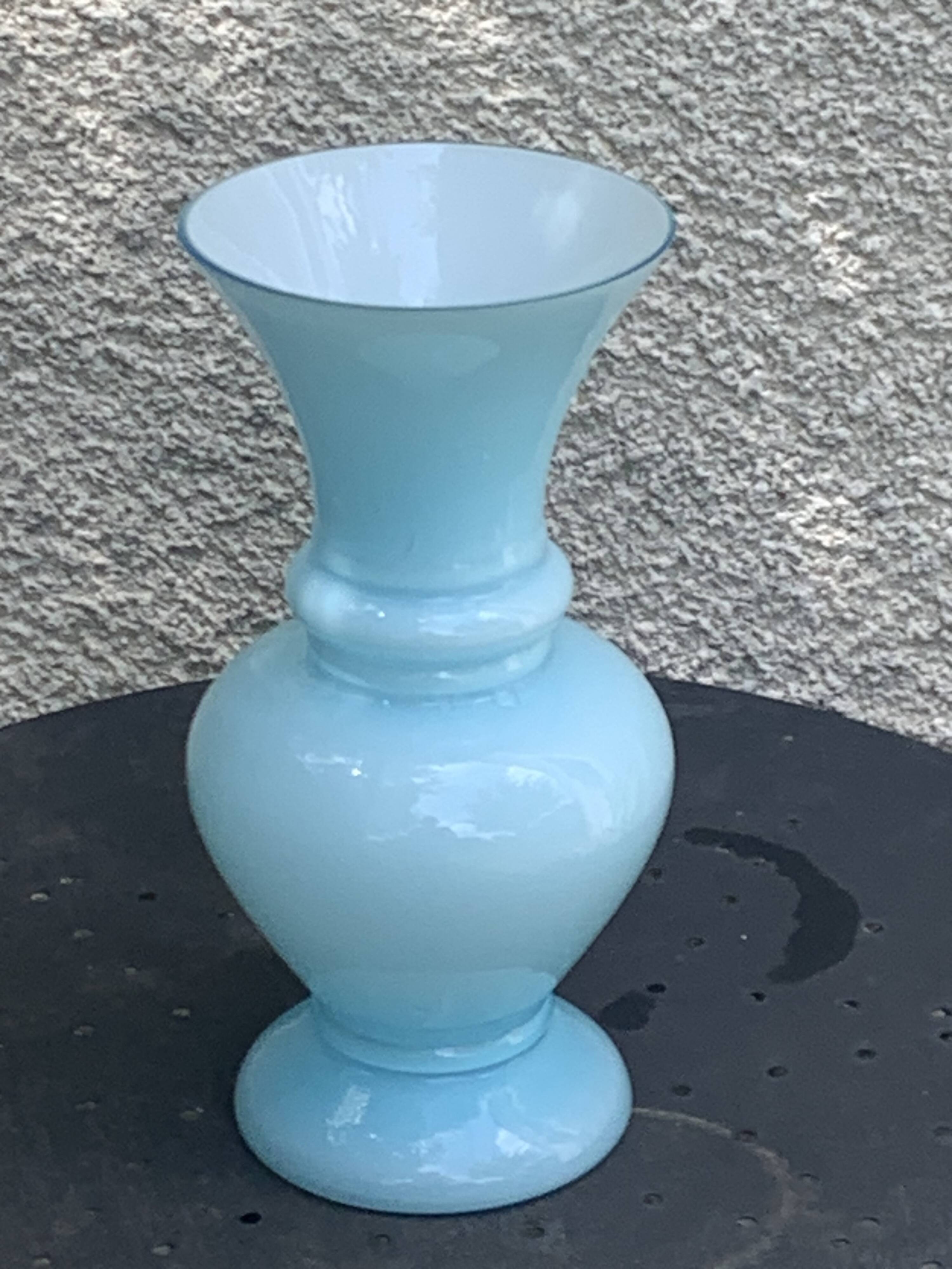 Large vintage pastel blue opaline vase