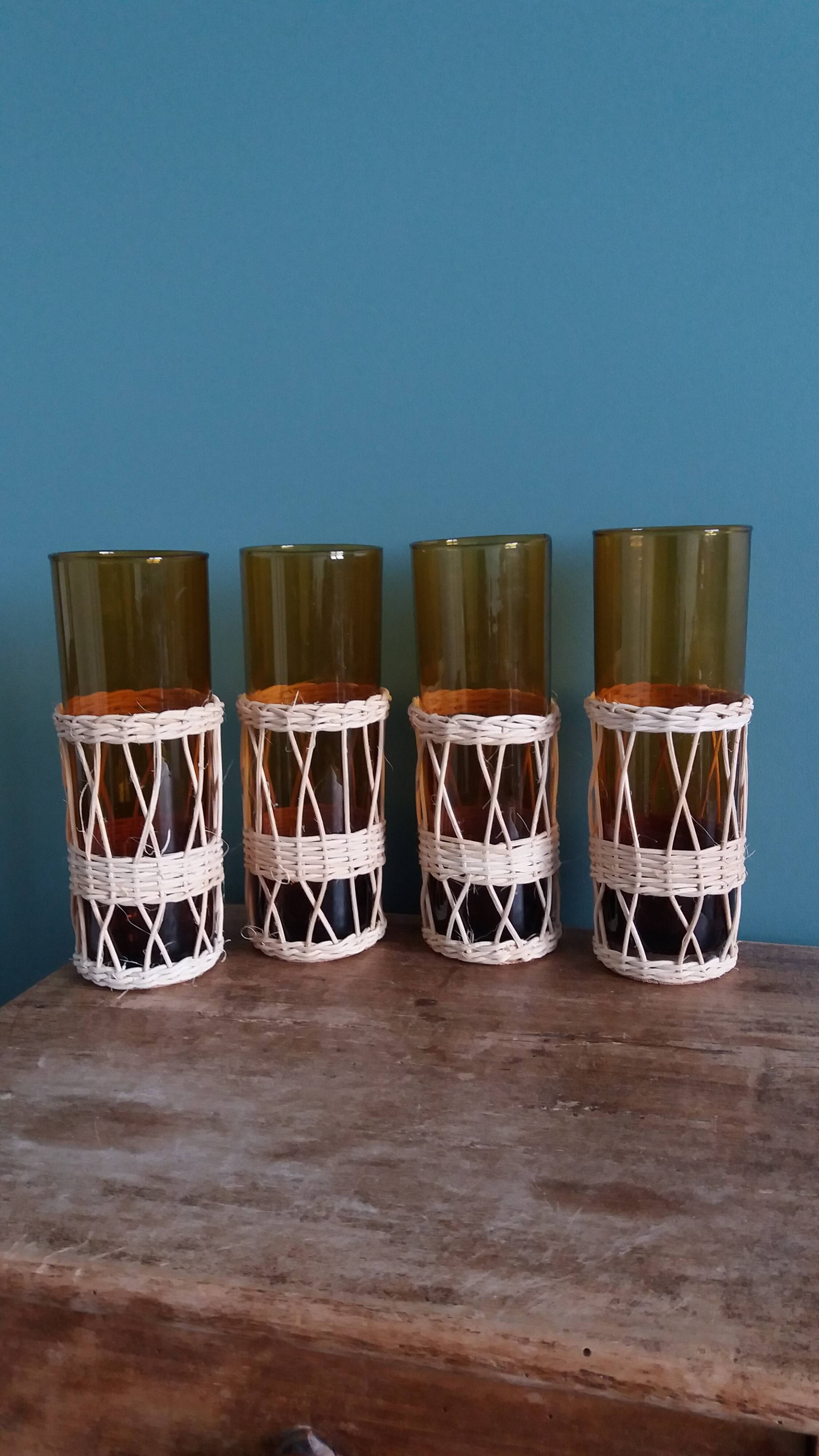 Amber glass and wicker glasses