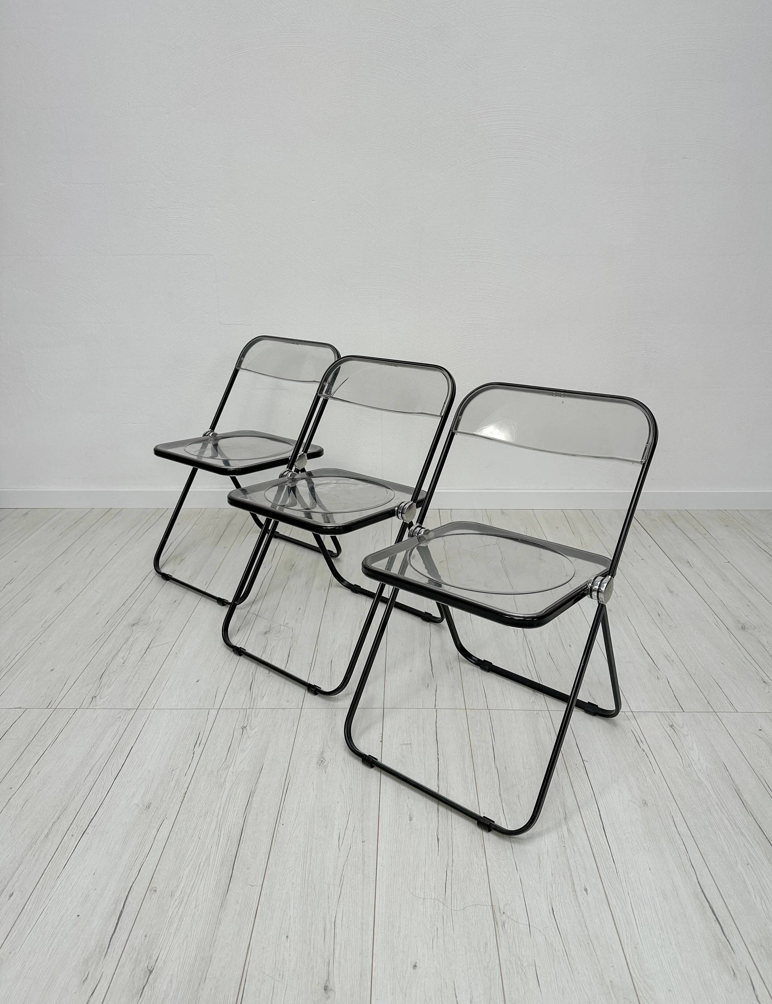 Ensemble de 3 chaises pliantes vintage Plia des années 1960 par Giancarlo Piretti pour Anonima