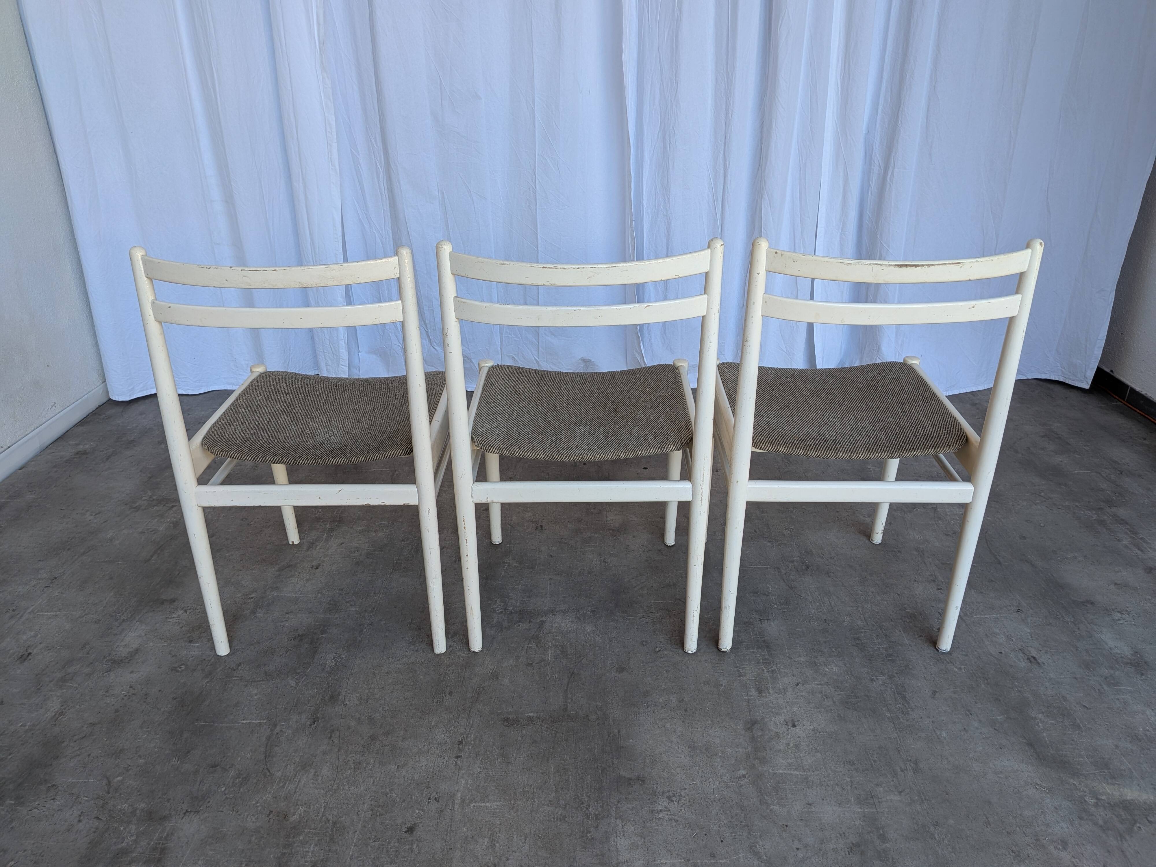 Set of 3 vintage stol kamnik white wooden chair: 1970s scandinavian design