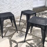 Set of 3 vintage 50s perforated metal stools