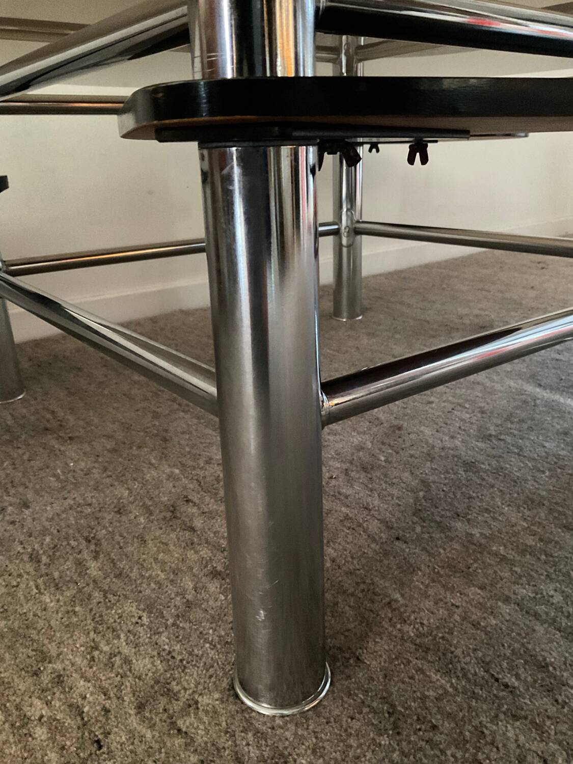 Vintage 1980s coffee table in smoked glass and chrome metal