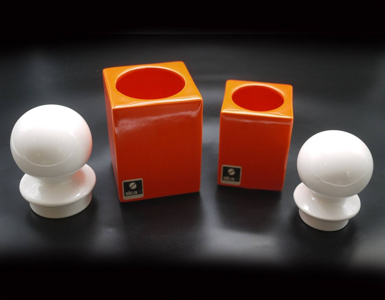 Spagnolo for Sicart 2 orange and white pots 1970s