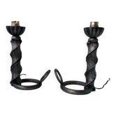 Paire de pieds de lampes en fer forgé