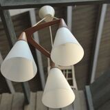Boomerang Design Chandelier in Teak and Opaline 1970