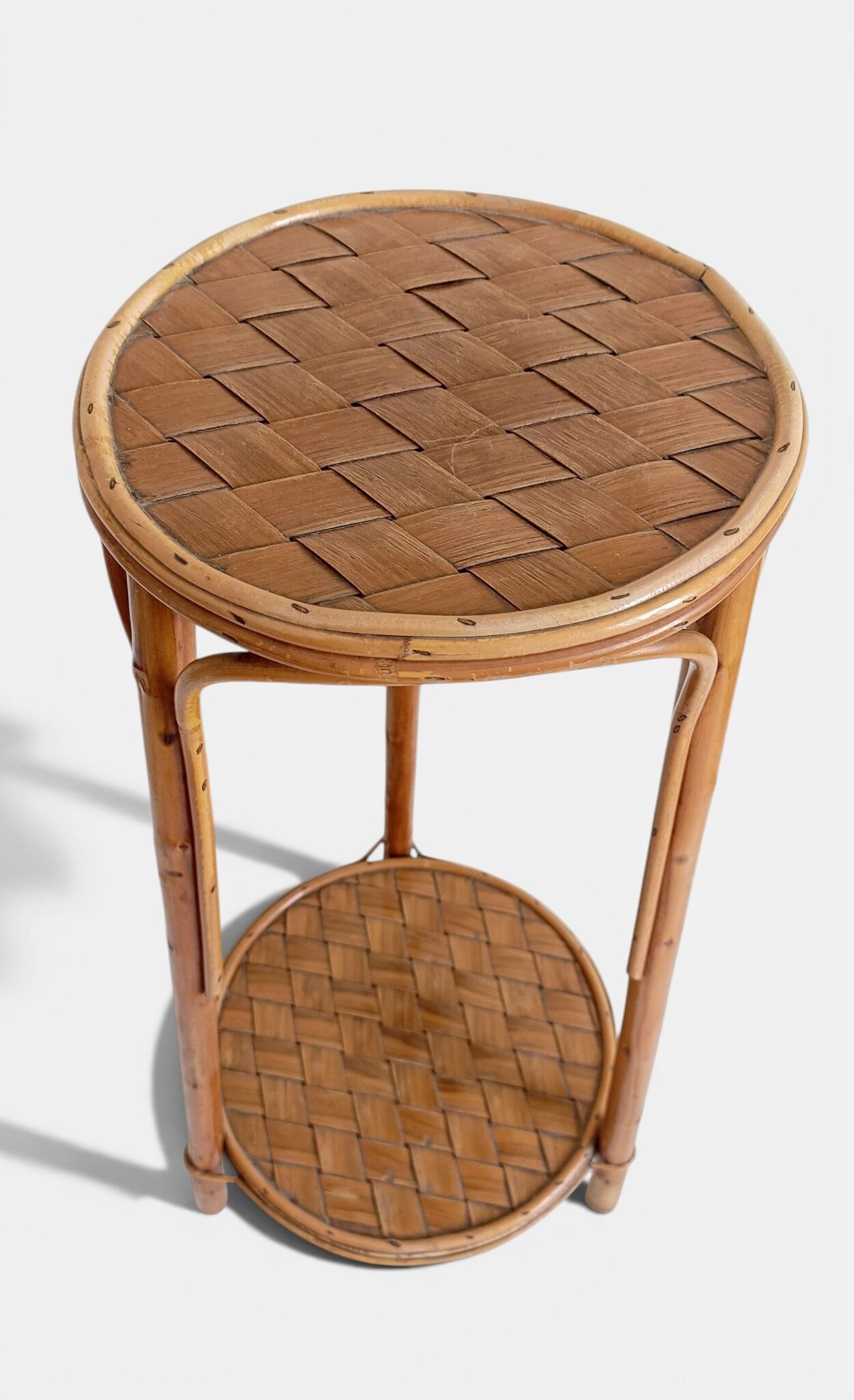 Table d'appoint, support à plante en bois, bambou et roseau, années 1960