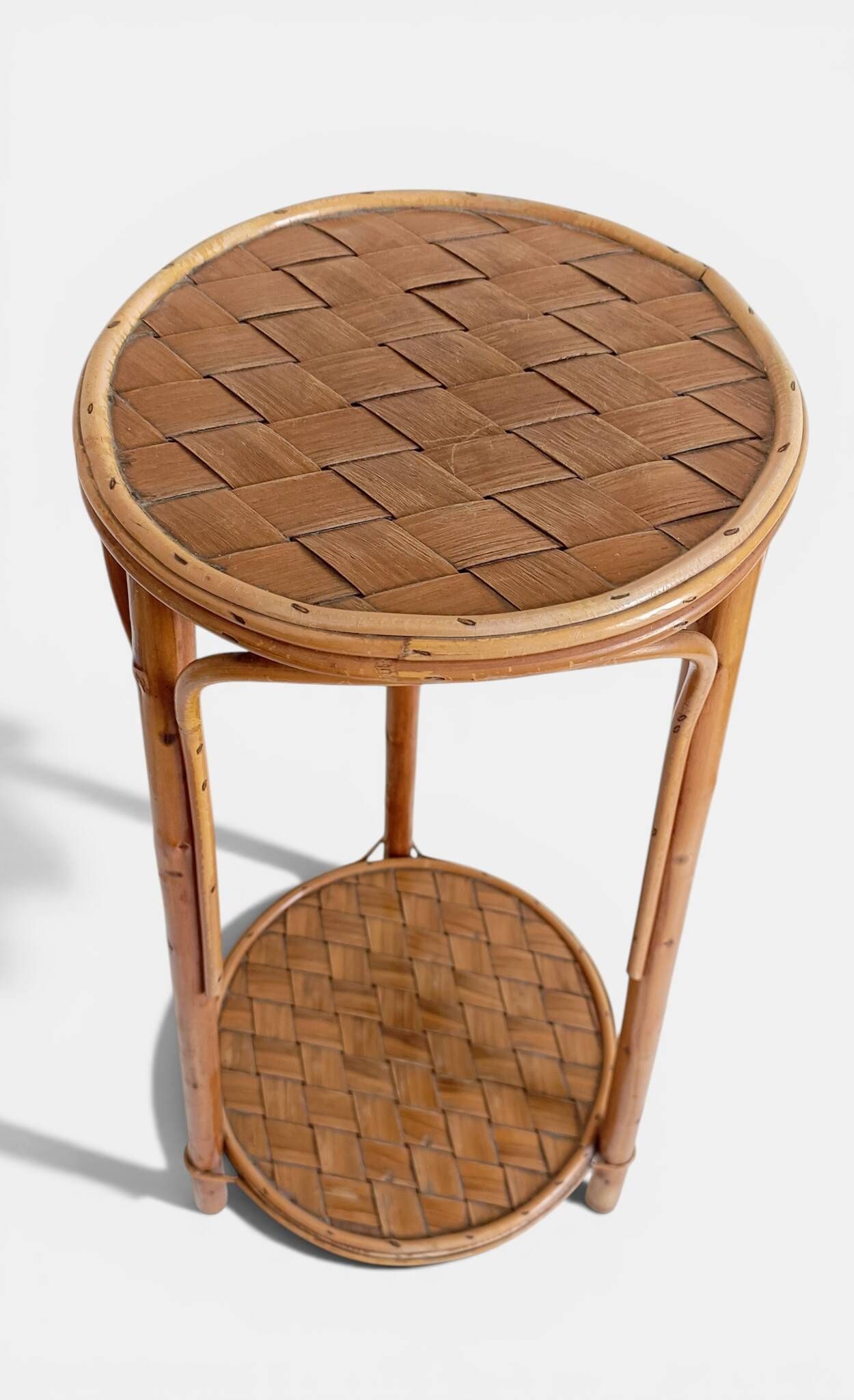 French Mid-Century Wood, Bamboo and Reed Plant Stand, 1960s