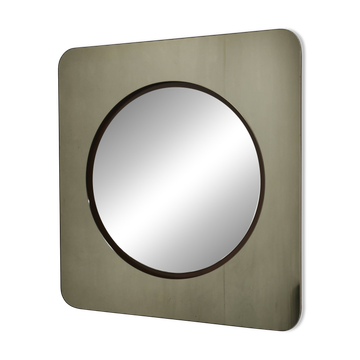 Miroir mural circulaire en verre fumé de l'ère spatiale italienne des années 1970