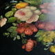 Large vintage round tray in black metal floral decoration hand-painted gold eder