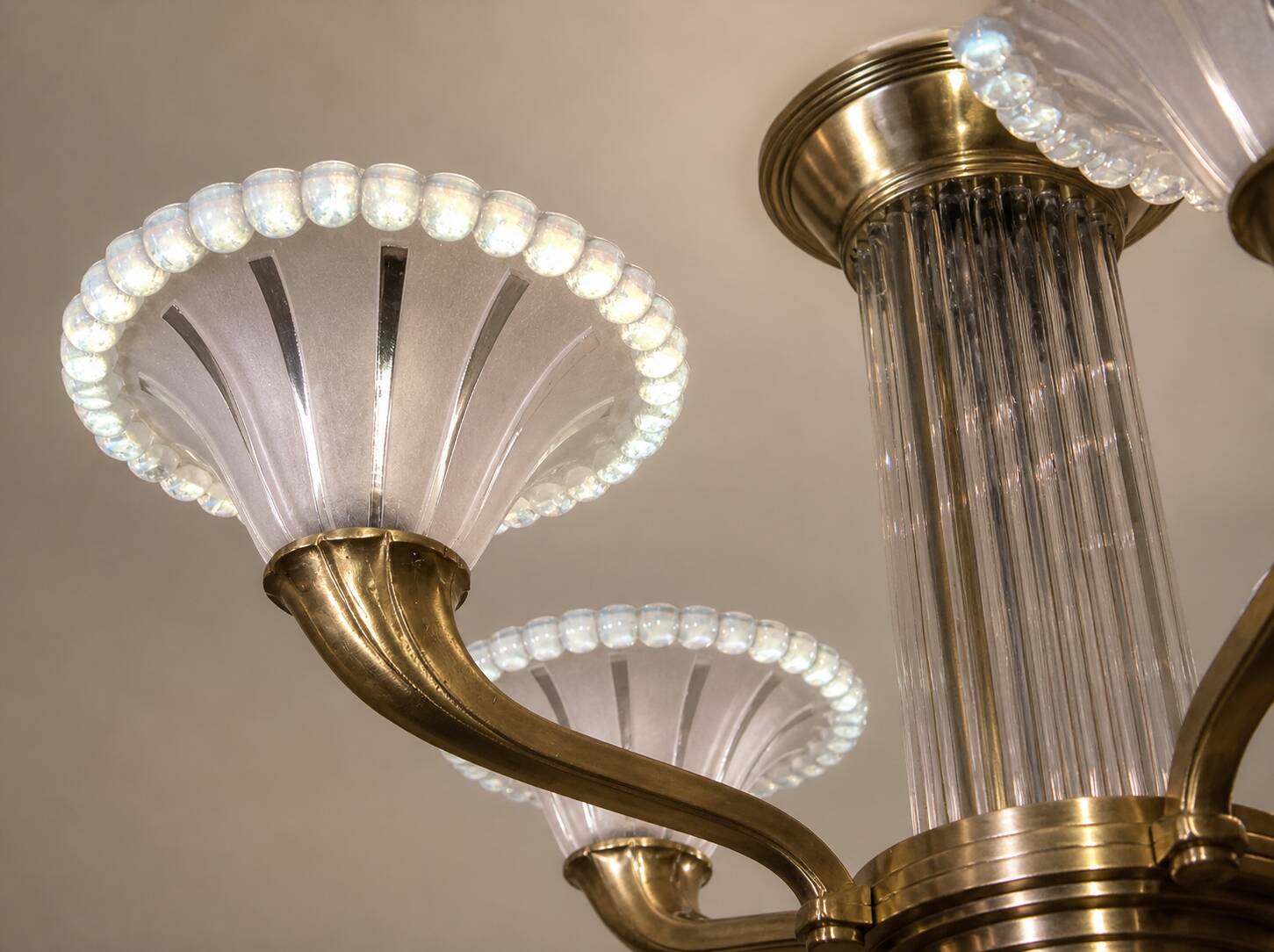 Art Deco chandelier signed Petitot opalescent glass