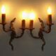Pair of Elegant French Bronze Opposite Acanthus Leaf Double Wall Sconces