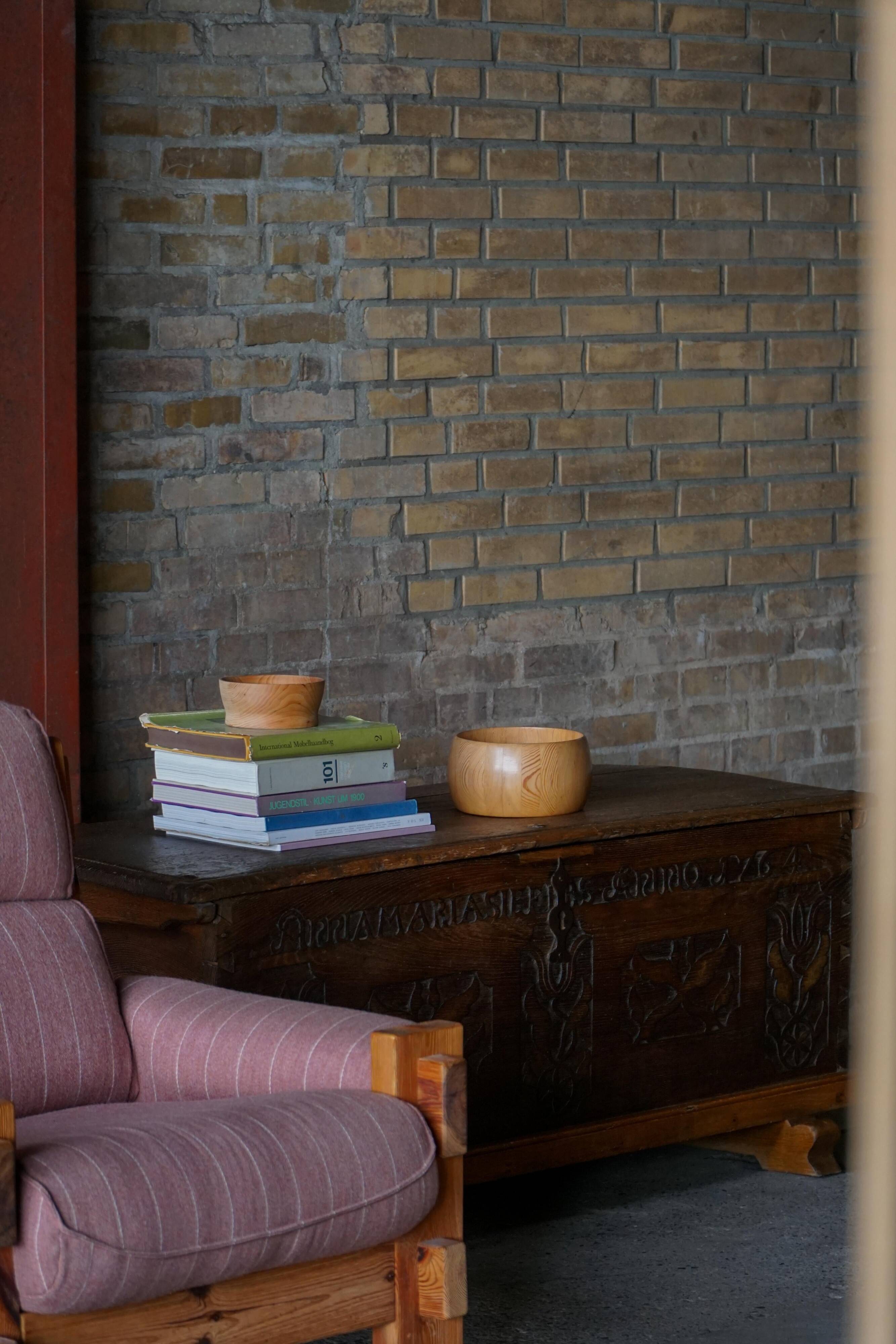 18th-century Scandinavian popular art oak chest with carved panels, dated 1764.