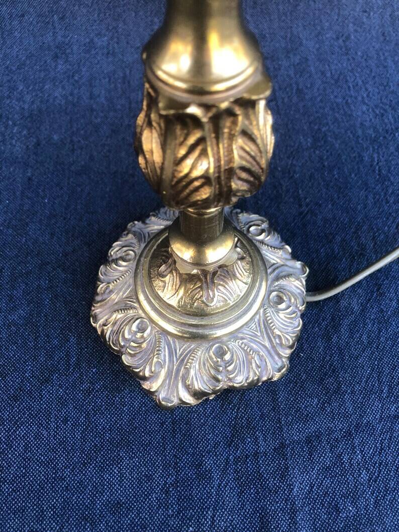 French Louis XV Style Table Lamp: Cream Hexagon Shade, Gold Trim