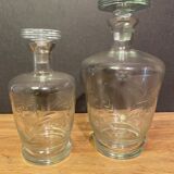 Two carafes in cut glass with vegetal decoration, vintage design